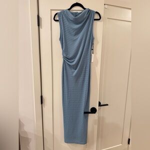 ASTR the Label Textured Cowl Neck Midi Dress In Blue